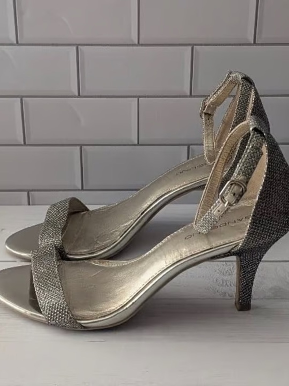Women's Metallic Ankle-Strap Mid Heel Sandals - Silver